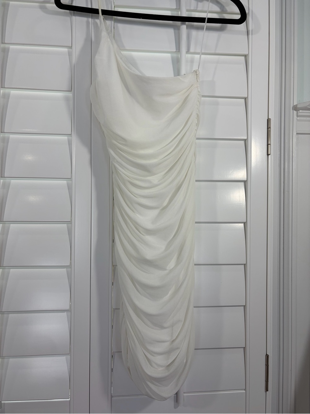 White Ruched One-Shoulder Bodycon Mini Dress (4)